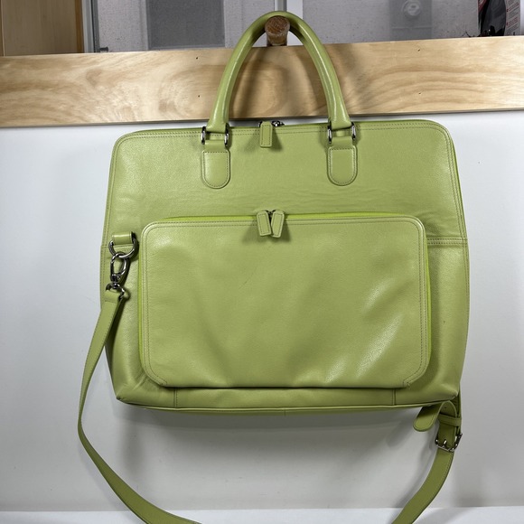 Levenger Blair Expandable Briefbag GreenLeather Laptop Bag Purse Office Career